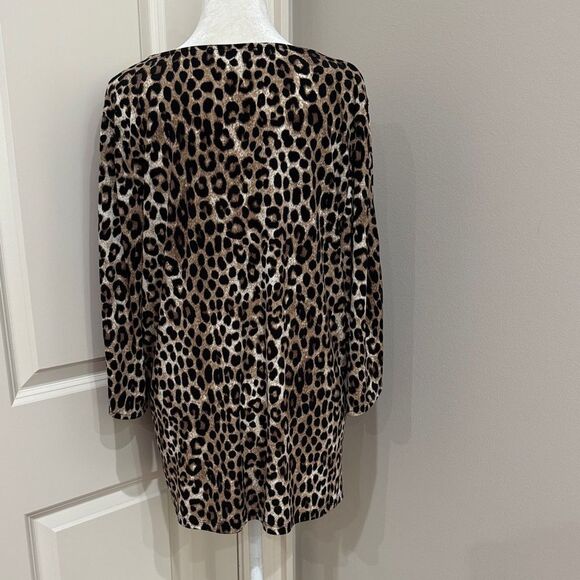 Michael Kors Leopard Print Long Sleeve with Open Sleeve Style Size Large - Picture 3 of 5